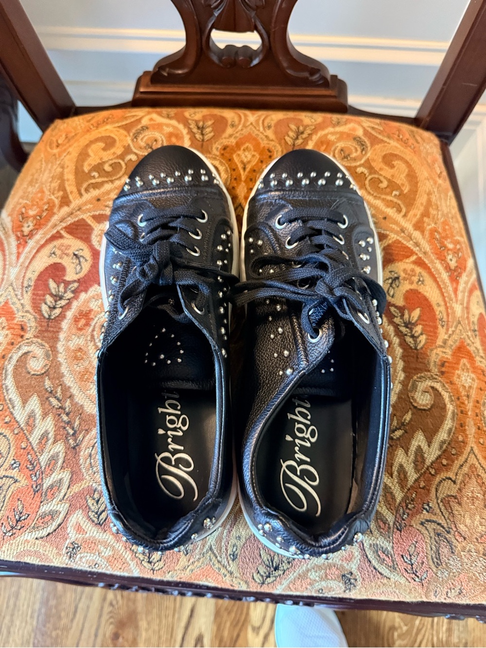 Brighton Janis Black Leather Studded sneakers. EUC . 9.5 Silver plated studs